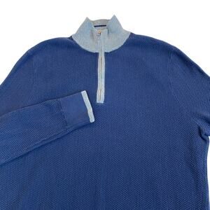 Brooks Brothers 1/4 Zip Waffle Knit Pullover Sweater Men L Navy Cotton Mock Neck